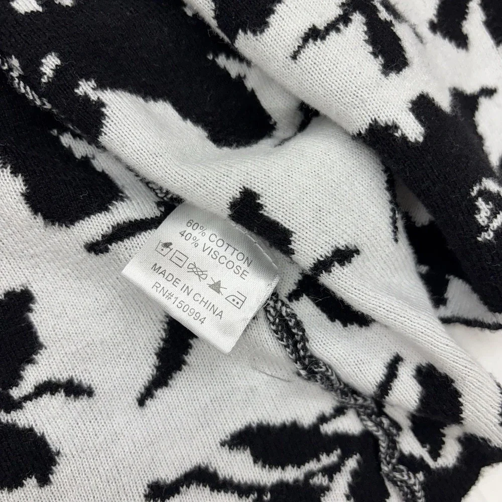 Belldini Women's Black White Floral Cardigan‎ Sweater Open Front Size Large LS